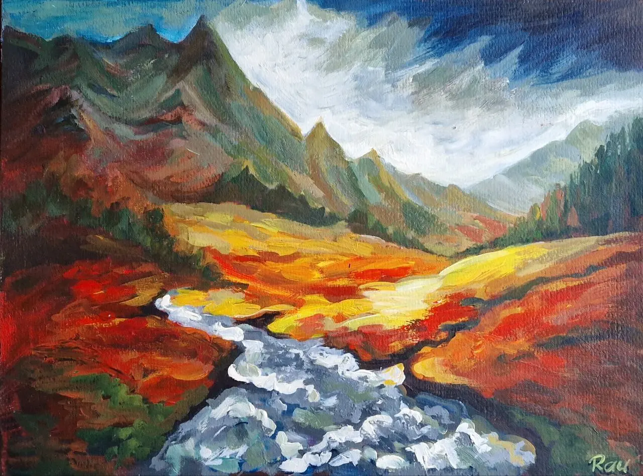 Horská řeka. akryl 30x40